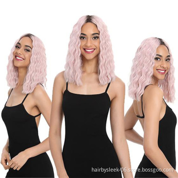 Rachel Synthetic Lace Wig 13.5 Inch Pink Color Water Wave High Heat Resistant Fiber Open Cap Sweet Bob Synthetic hair wigs